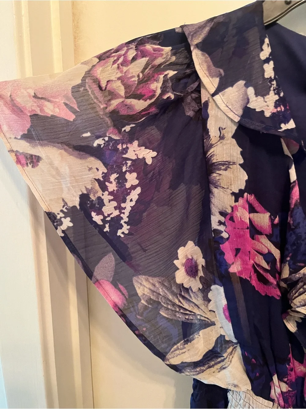 NWT—DKNY Navy Floral Ruffle Faux-Wrap Short Dress—Sz 6P